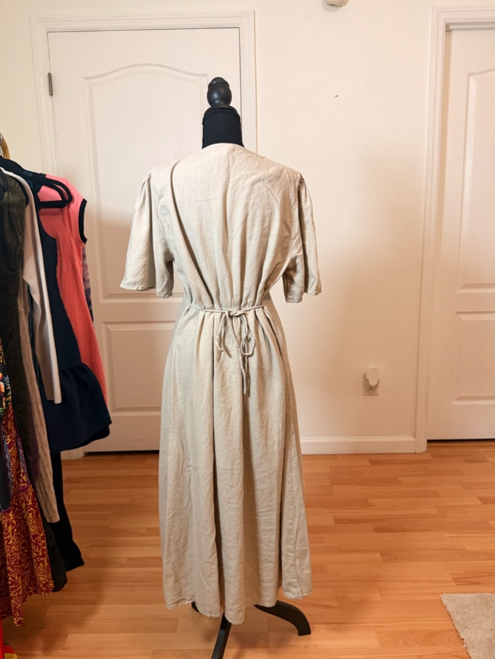 MANGO Flared Sleeve Linen A-Line Midi Dress Size M - Picture 4 of 7